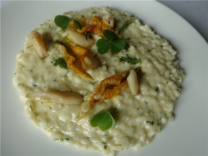 risotto of razor clams and courgette flowers